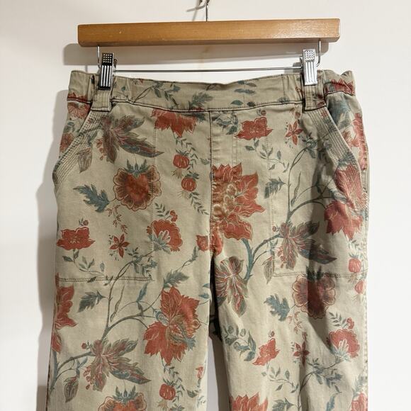 Soft Surroundings Womens Medium Floral Stretch Preppy Cottage Retro Chino Khaki - Picture 2 of 6